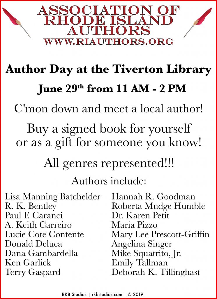 Digital flyer for Author Day at Tiverton Library